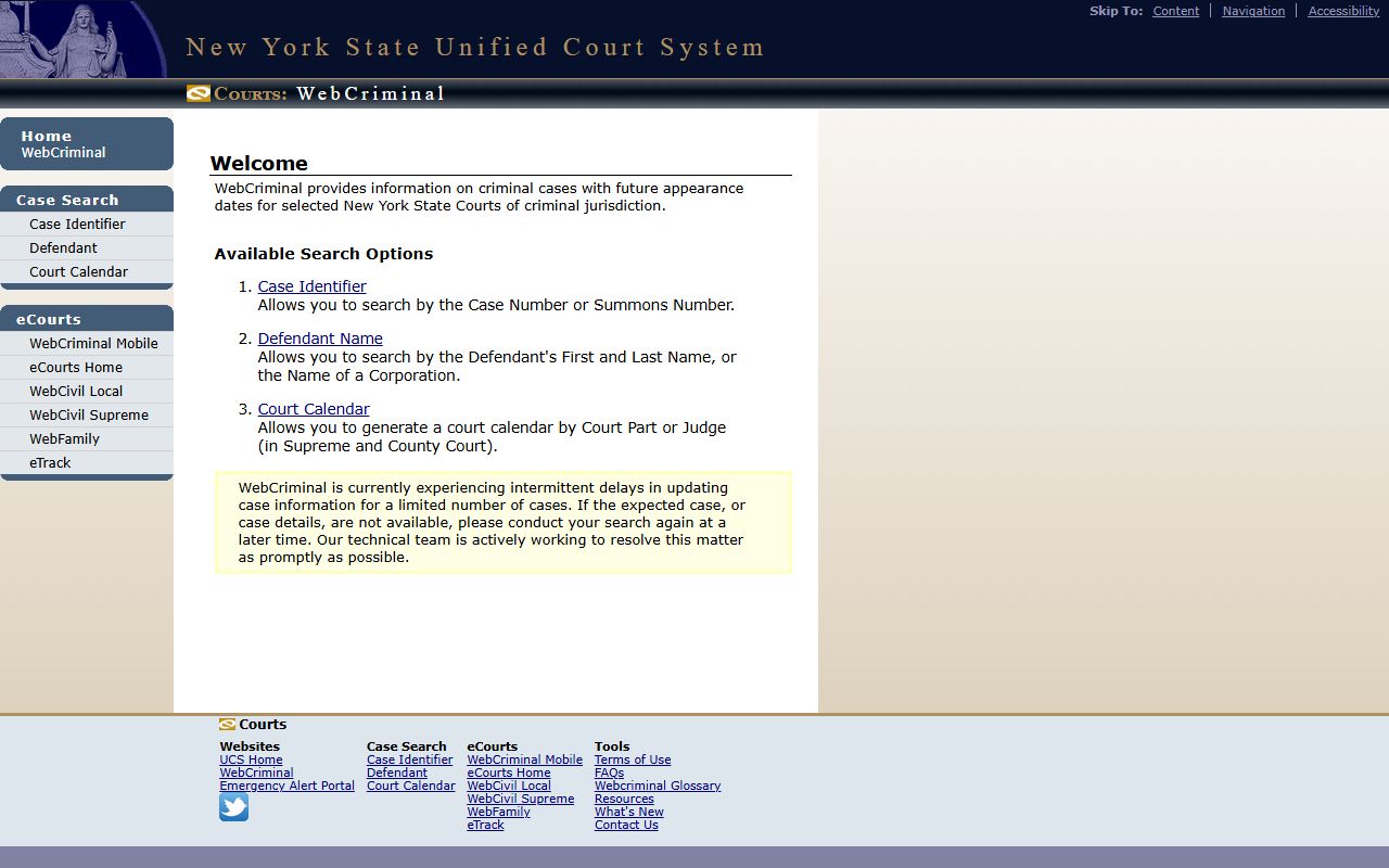 Schenectady County court records after arrest WebCriminal search portal