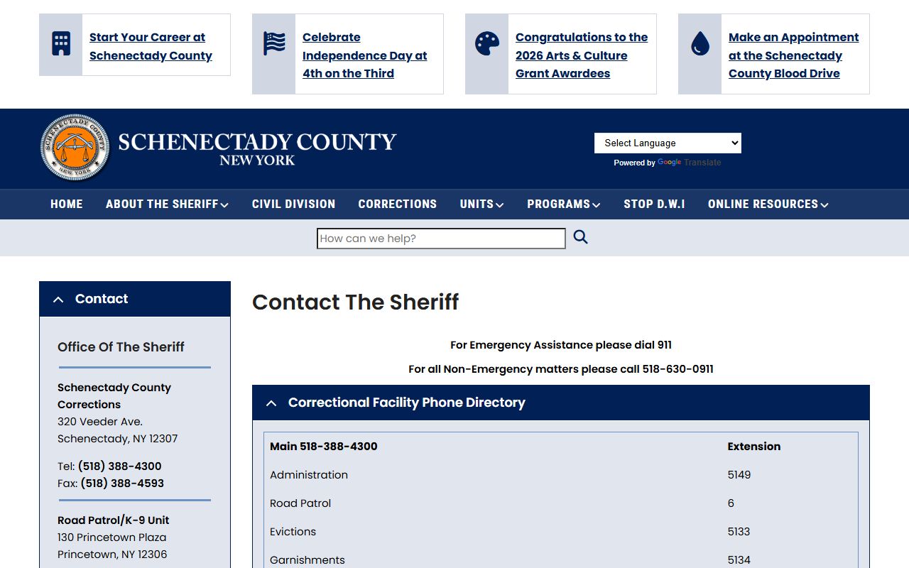 Schenectady County inmate records phone directory for the correctional facility