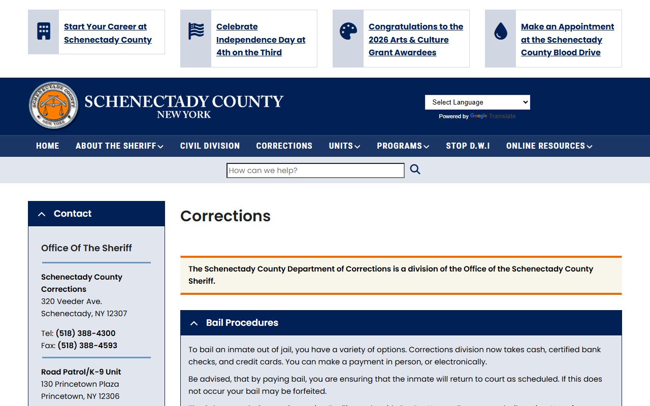Schenectady County Correctional Facility inmate lookup corrections page