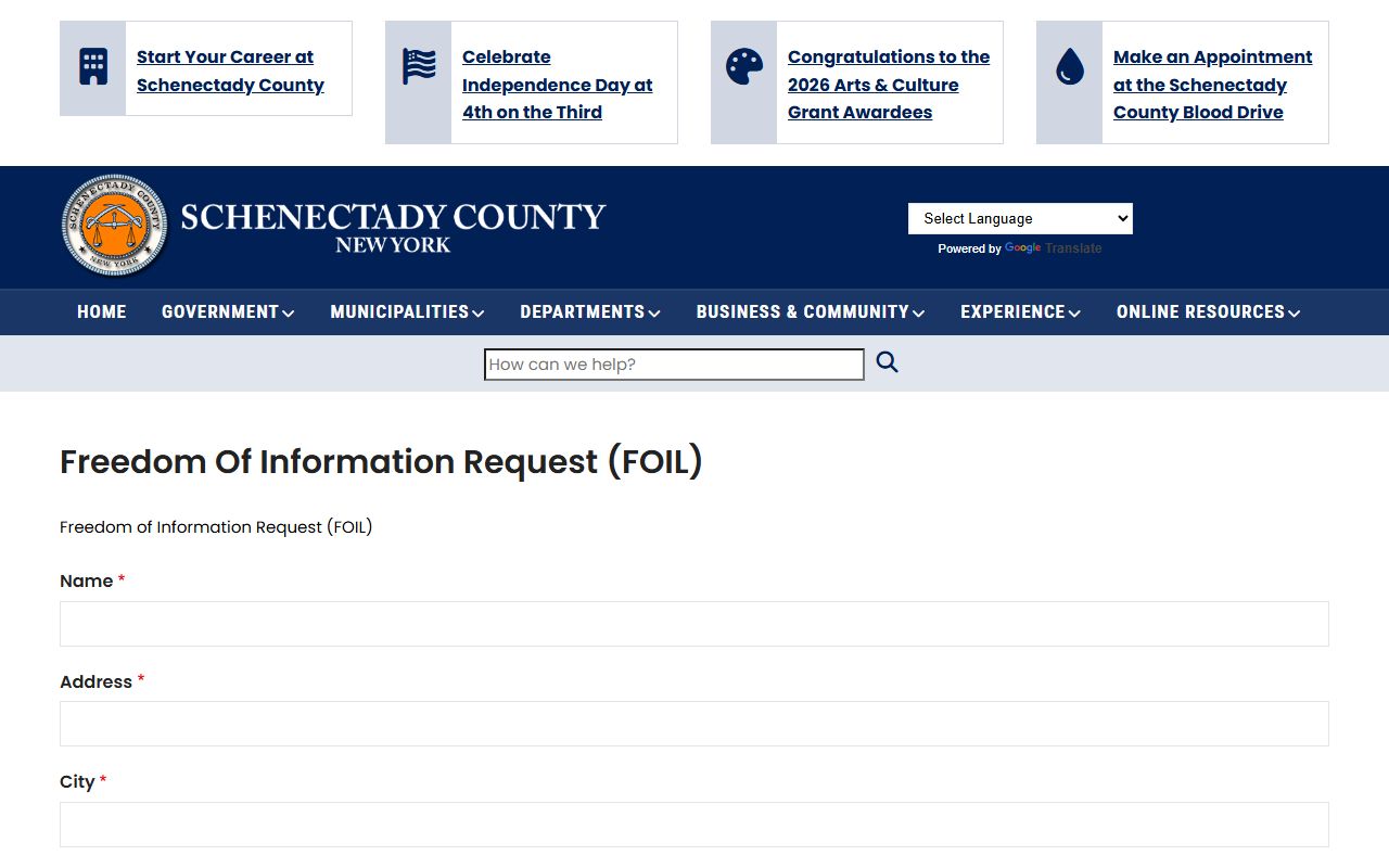 Schenectady County jail mugshots FOIL booking photo request form